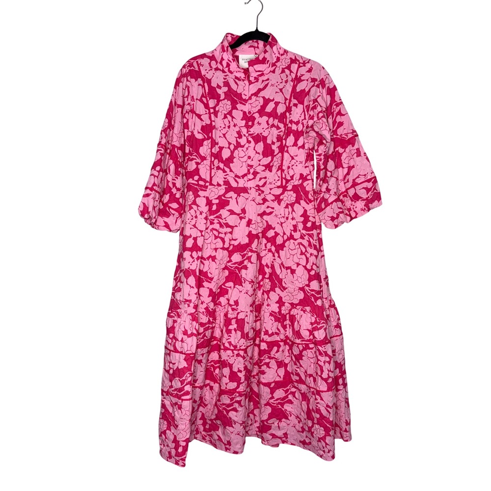 Hyacinth House Hillsborough Floral Midi Dress Womens Sm Pink Puff Sleeve Tiered - Picture 4 of 9